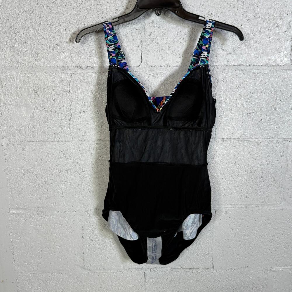 Swim Solutions Women's Printed Tiered Fauxkini 1pc swimsuit Rainbow Rain 8 $102 - Picture 5 of 10